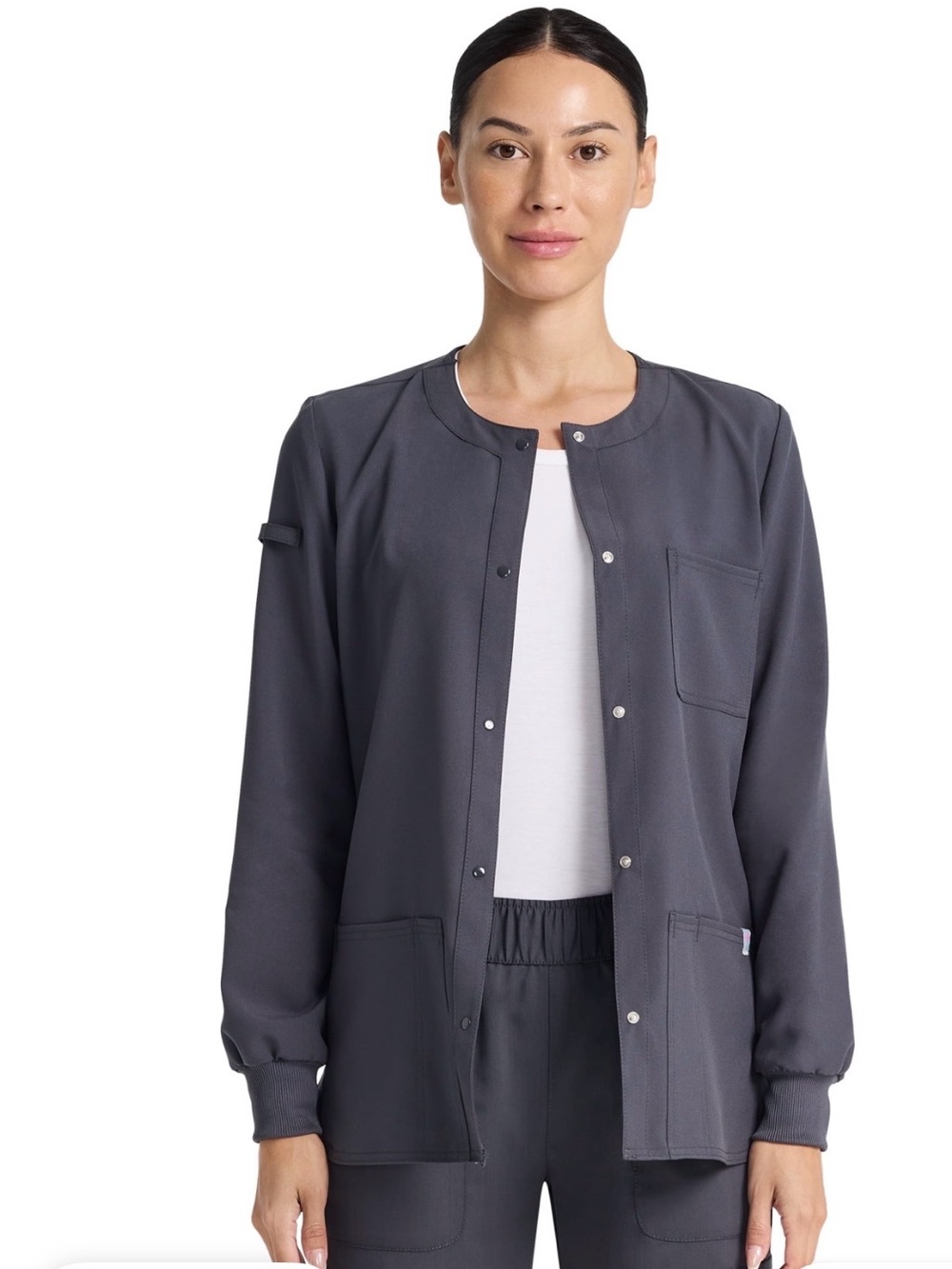 NWT Grey's Anatomy Charcoal Snap-Front Utility Medical Jacket SzXS